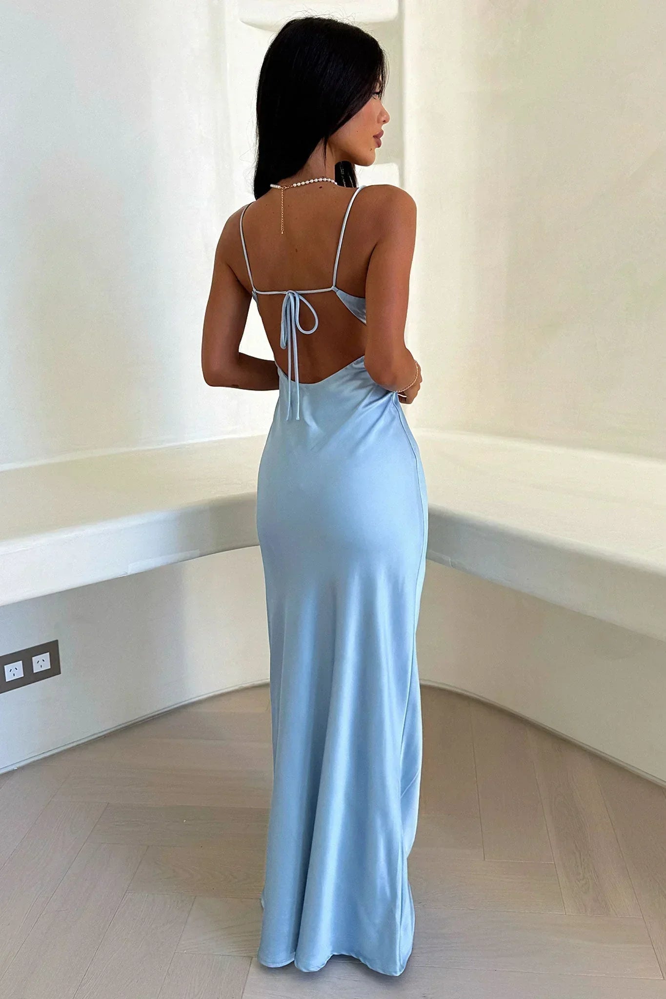 Satin V-Neck Wedding Guest Maxi Dress for Women
