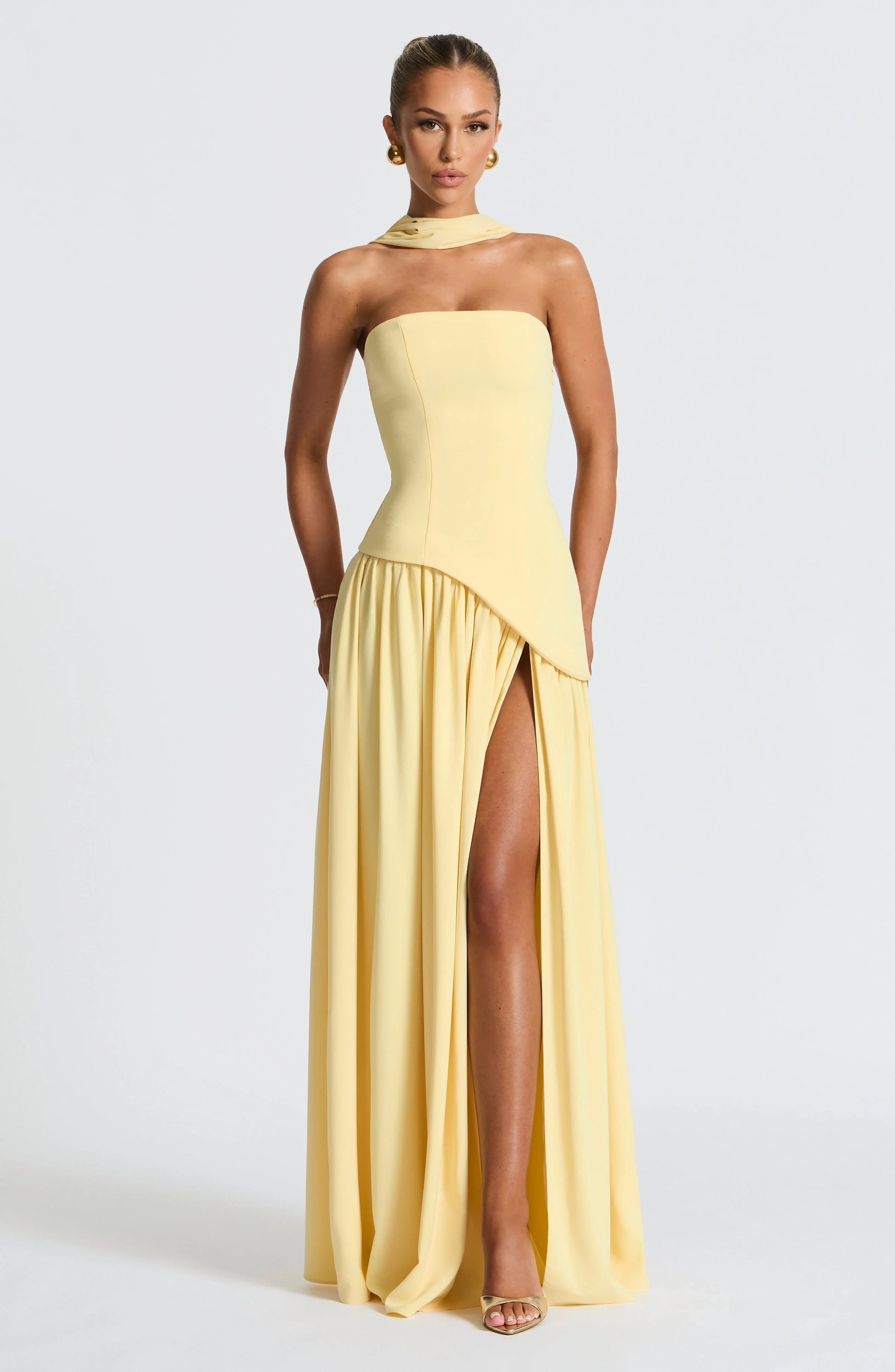 Wedding Guest Halterneck Maxi Dress with High Slit for Women