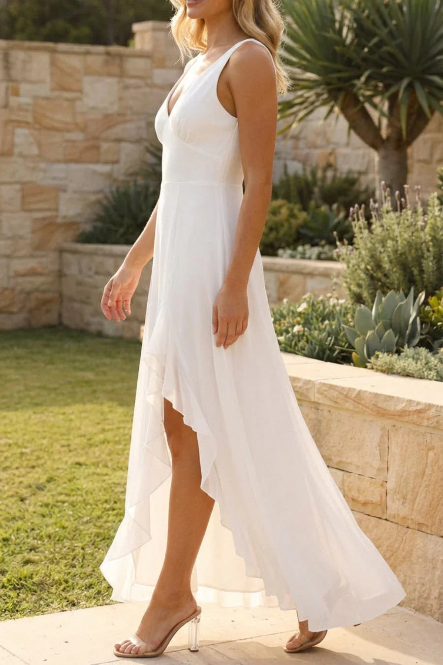 Sleeveless V-Neck Wedding Guest Maxi Dress with Split for Women