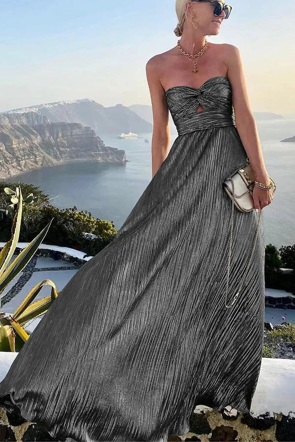 Strapless Pleated Wedding Guest Maxi Dress for Women