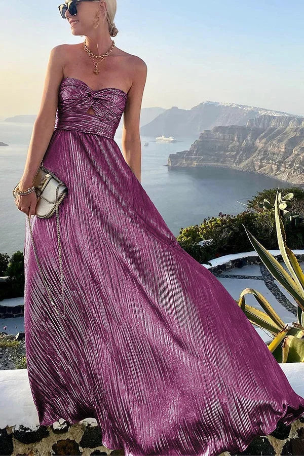 Strapless Pleated Wedding Guest Maxi Dress for Women