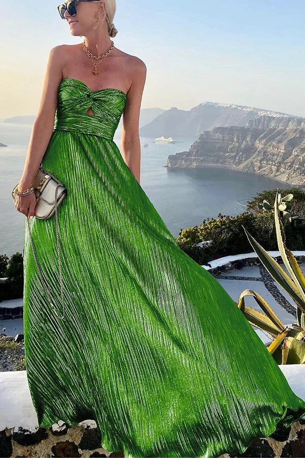 Strapless Pleated Wedding Guest Maxi Dress for Women