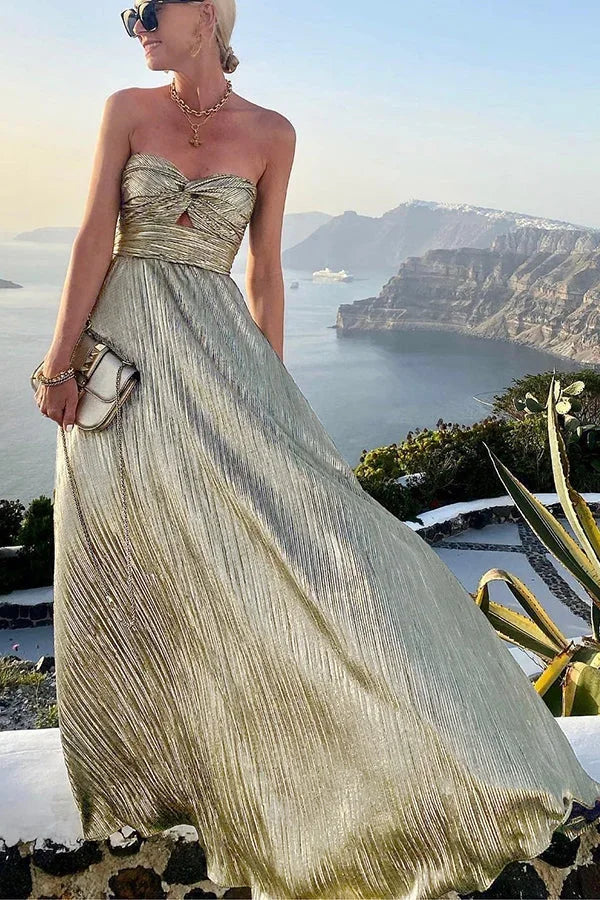 Strapless Pleated Wedding Guest Maxi Dress for Women