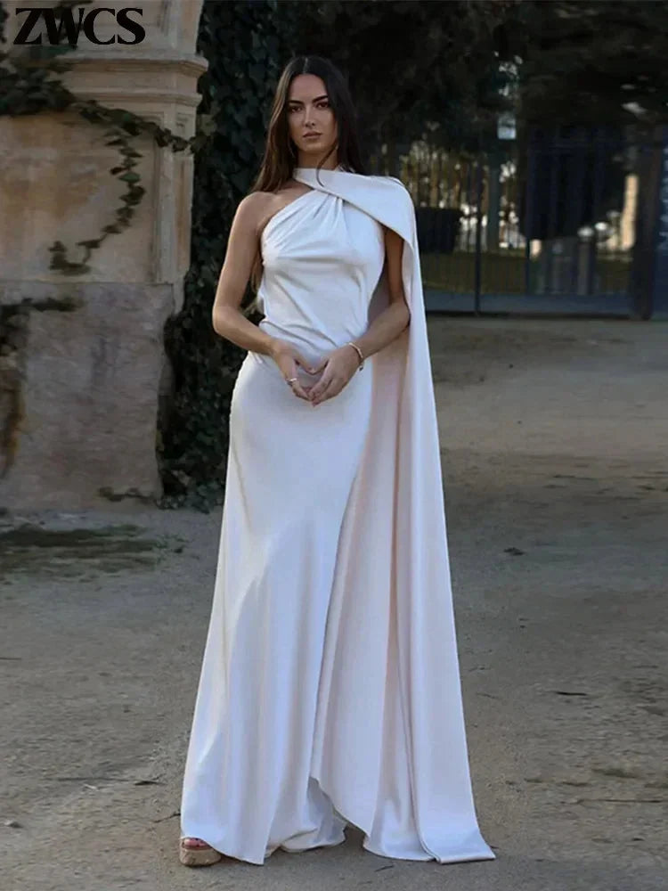 Halterneck Satin Wedding Guest Maxi Dress for Women