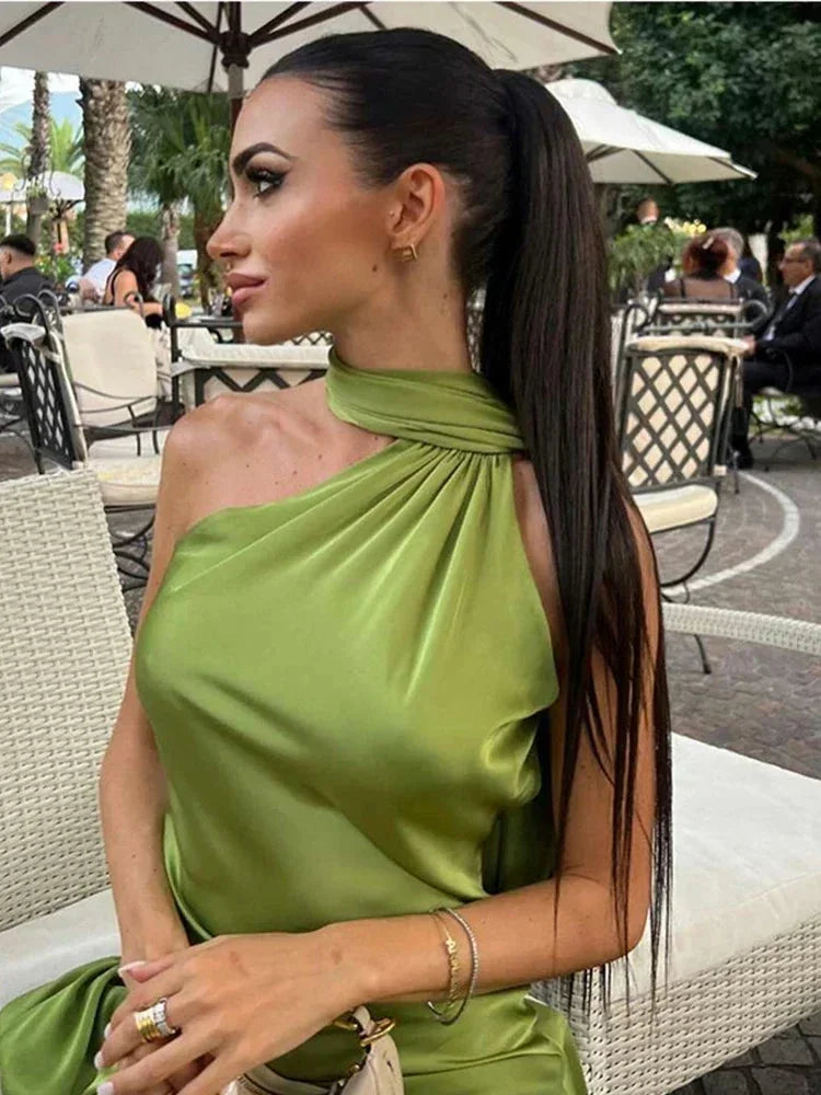 Halterneck Satin Wedding Guest Maxi Dress for Women