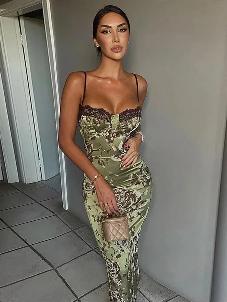 Strapless Wedding Guest Floral Satin Midi Dress for Women