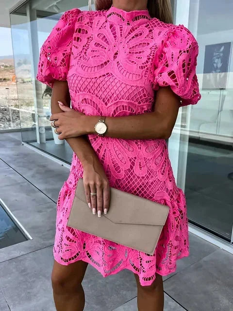 Lace Puff Sleeve Wedding Guest Mini Dress for Women