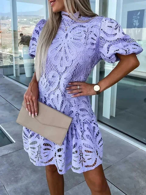Lace Puff Sleeve Wedding Guest Mini Dress for Women