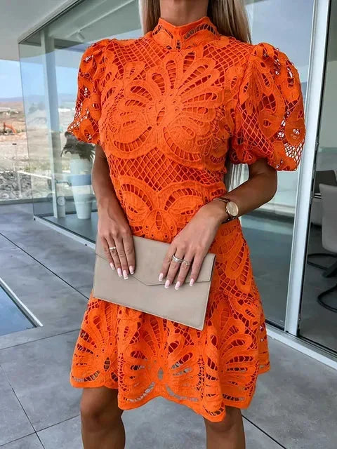 Lace Puff Sleeve Wedding Guest Mini Dress for Women