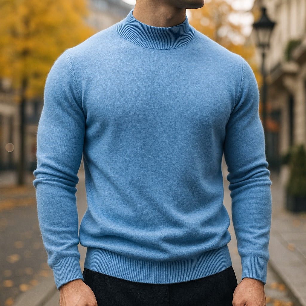 Roll Neck Knit Jumper for Men - Sky Blue