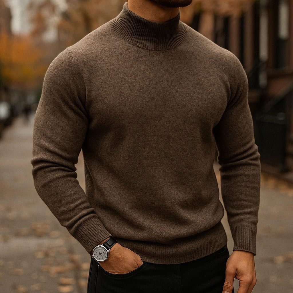 Roll Neck Knit Jumper for Men - Brown