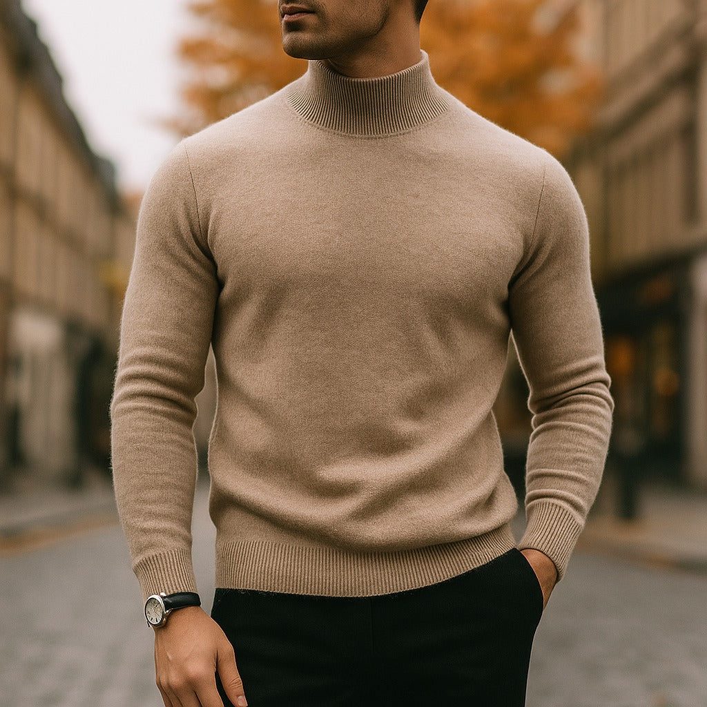 Roll Neck Knit Jumper for Men - Camel