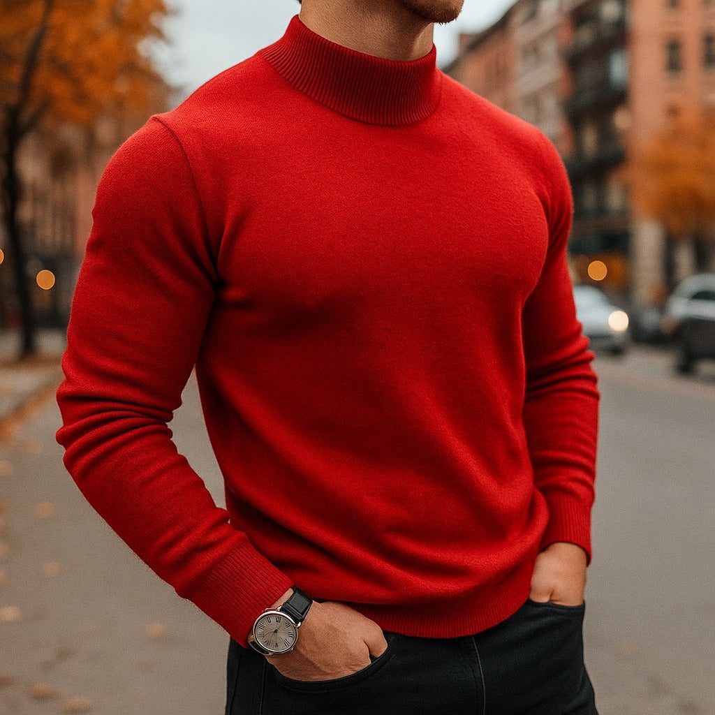 Roll Neck Knit Jumper for Men - Red