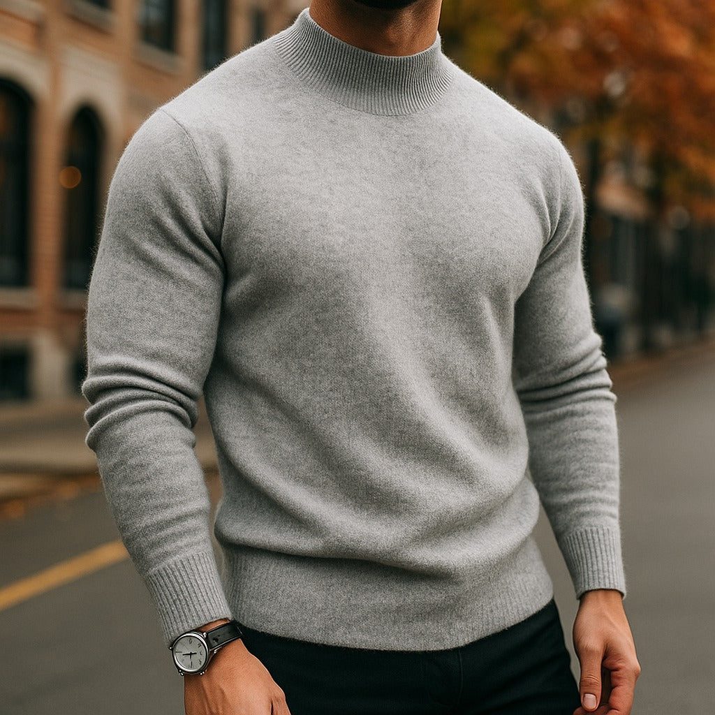 Roll Neck Knit Jumper for Men - Light Grey