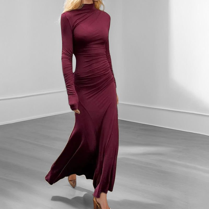 Roll Neck Long Sleeve Wedding Guest Maxi Dress for Women