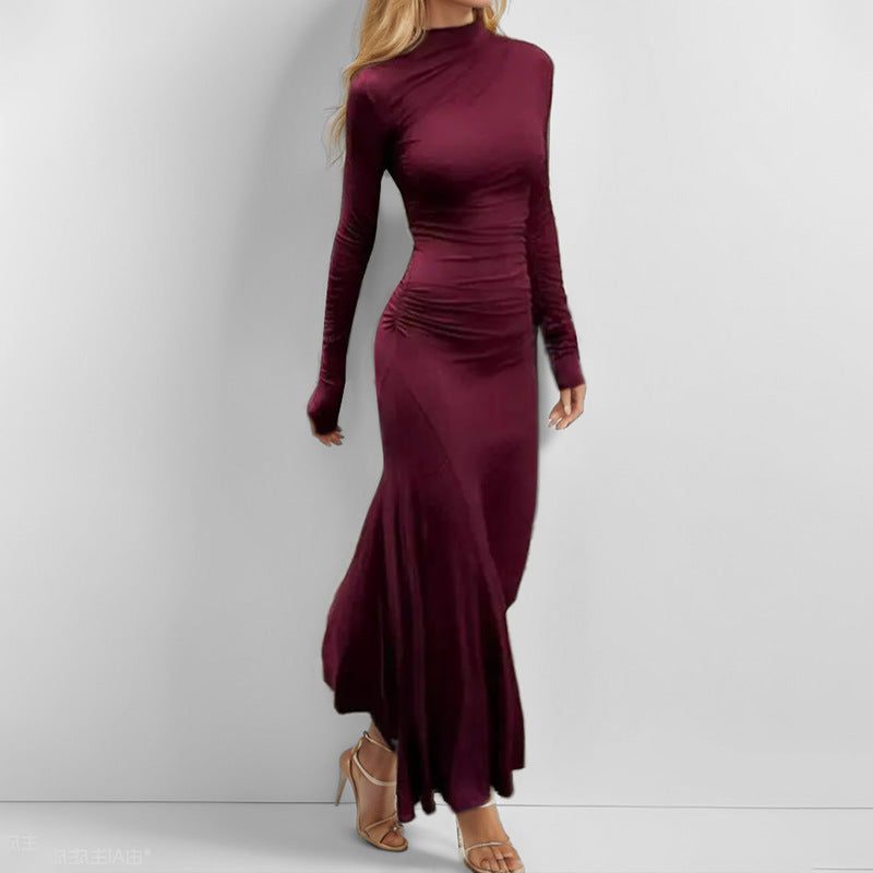Roll Neck Long Sleeve Wedding Guest Maxi Dress for Women - View 2