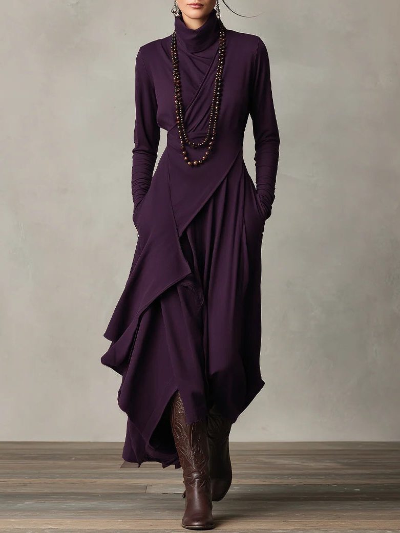Roll Neck Maxi Dress with Long Sleeves for Women
