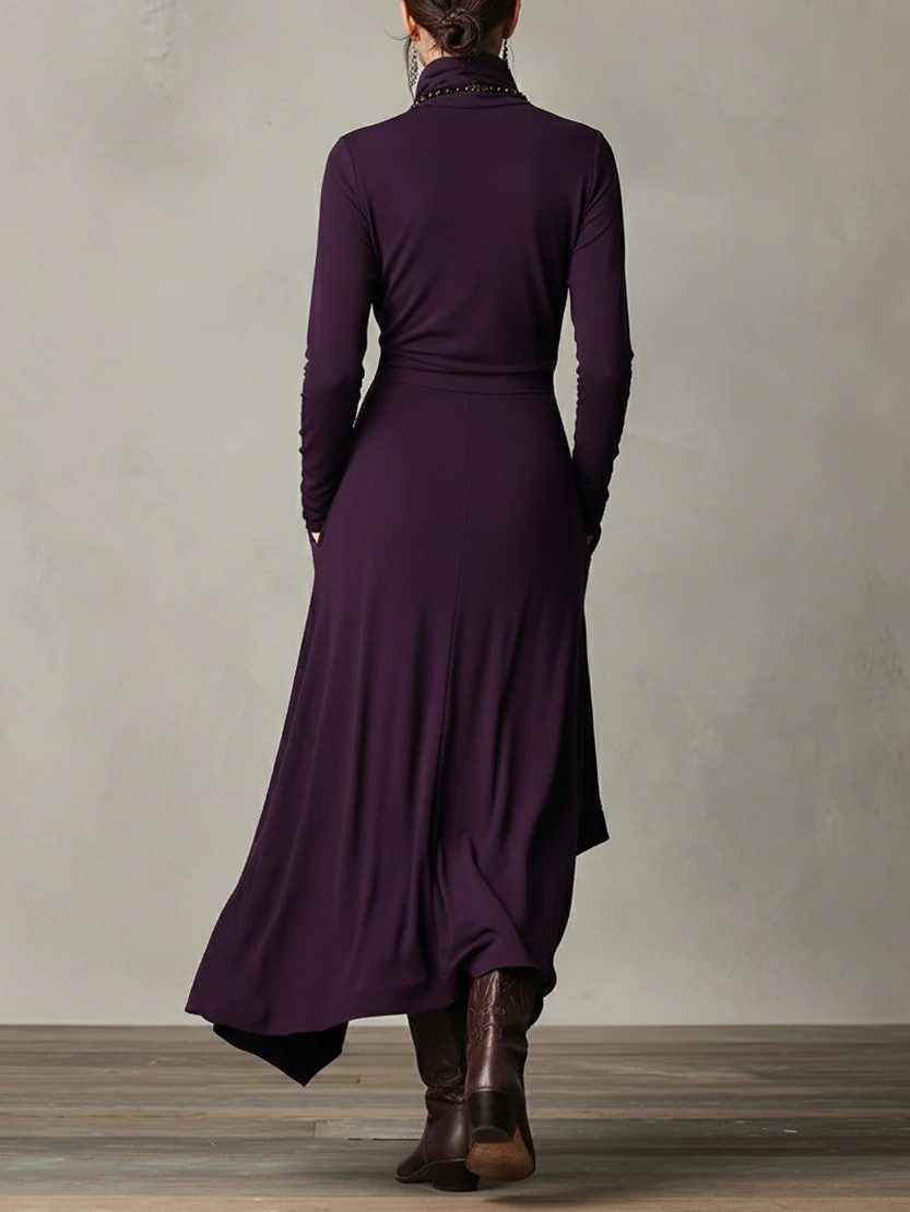 Roll Neck Maxi Dress with Long Sleeves for Women - View 2
