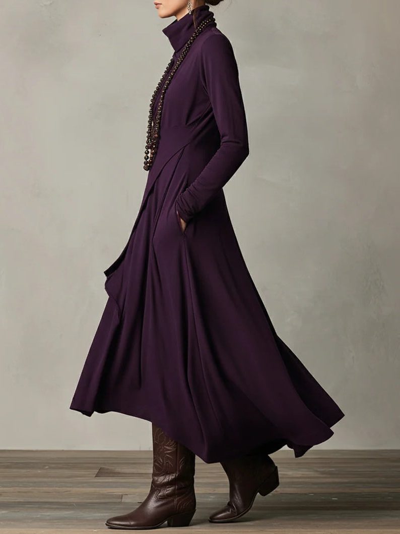 Roll Neck Maxi Dress with Long Sleeves for Women - View 3