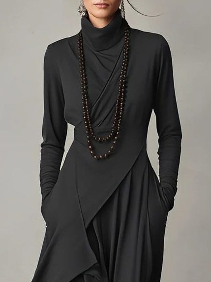 Roll Neck Maxi Dress with Long Sleeves for Women - View 5