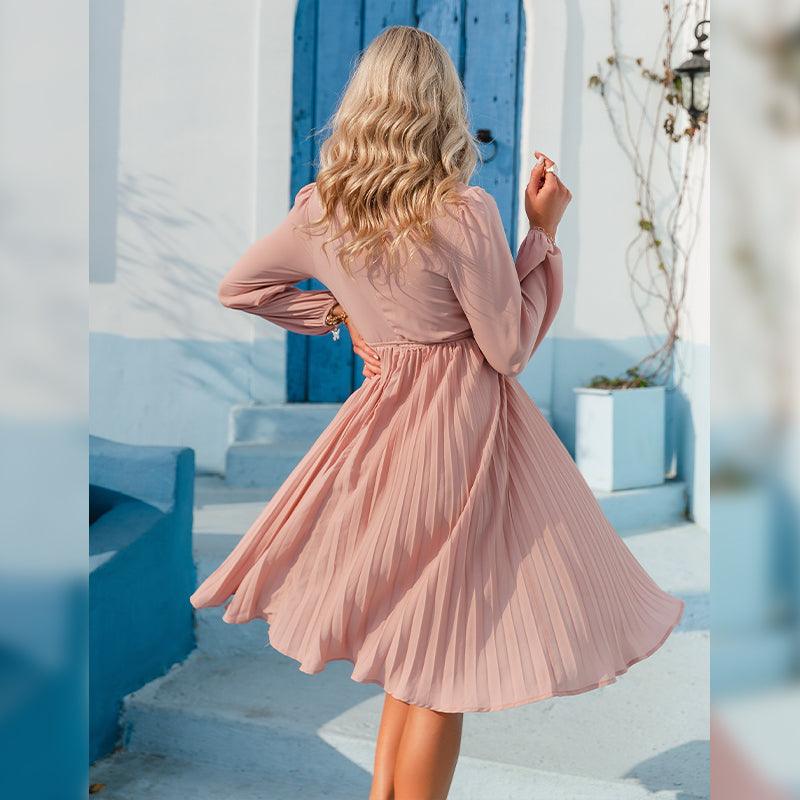 Pleated Wrap V-Neck Ibiza Dress for Women