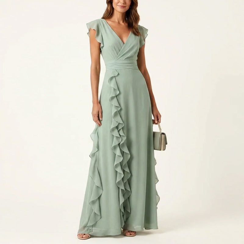 Ruffle Trim Wrap V-Neck Wedding Guest Maxi Dress for Women