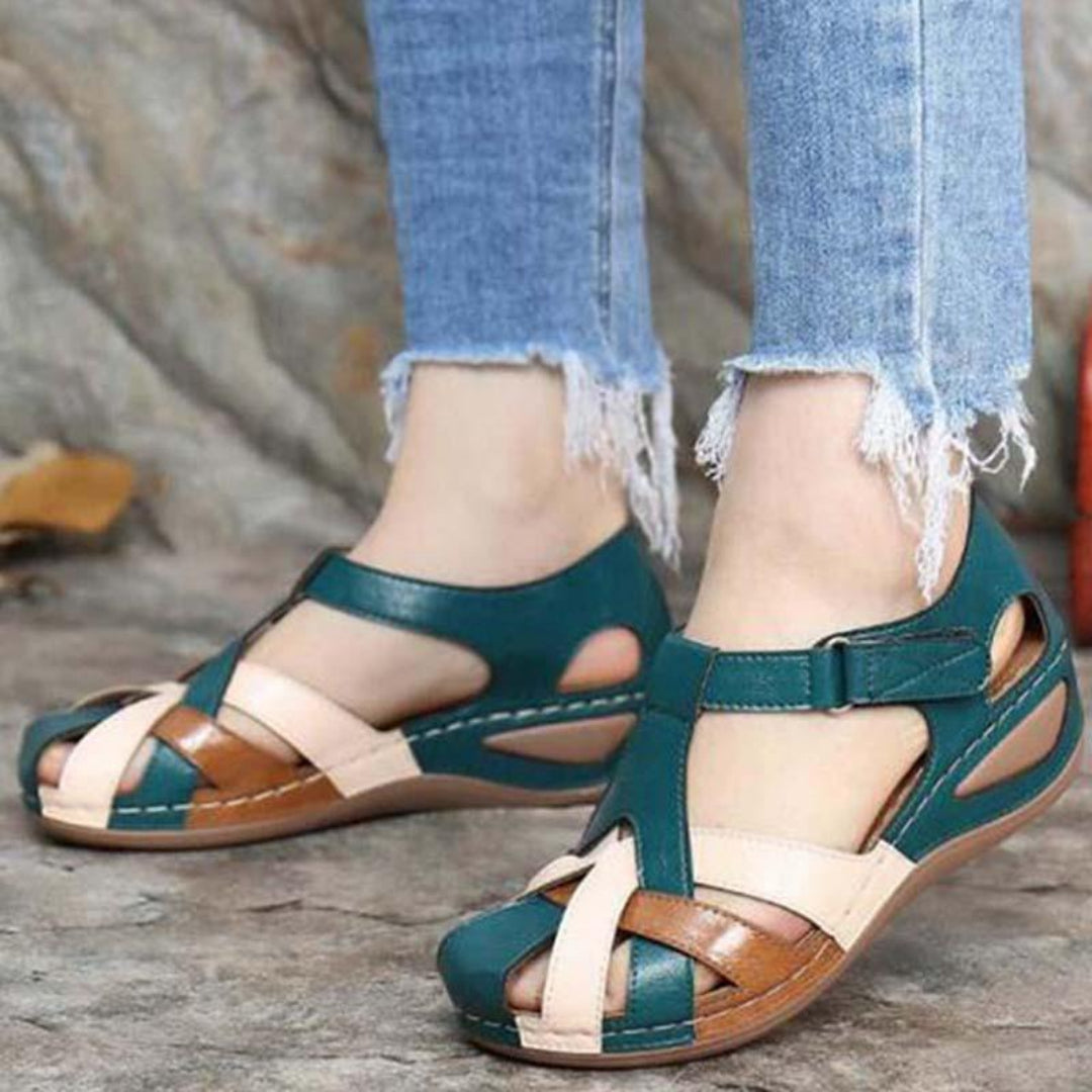 Closed Toe Wedge Sandals with Crisscross Straps for Women