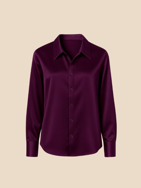 Satin Button-Down Shirt with Pointed Collar for Women - View 2