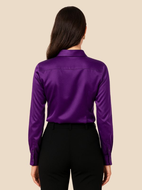 Satin Button-Down Shirt with Pointed Collar for Women - View 3