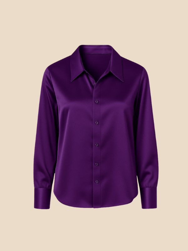 Satin Button-Down Shirt with Pointed Collar for Women - View 5