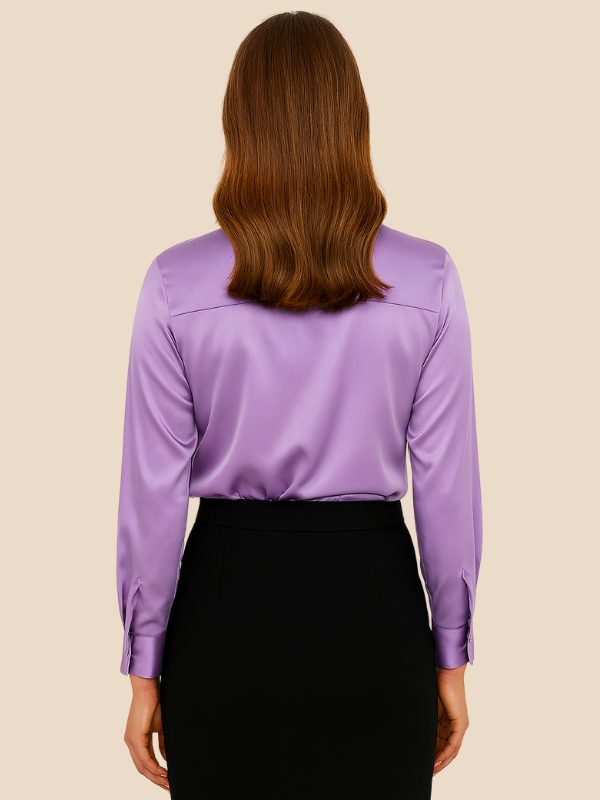 Satin Button-Down Shirt with Pointed Collar for Women - View 6