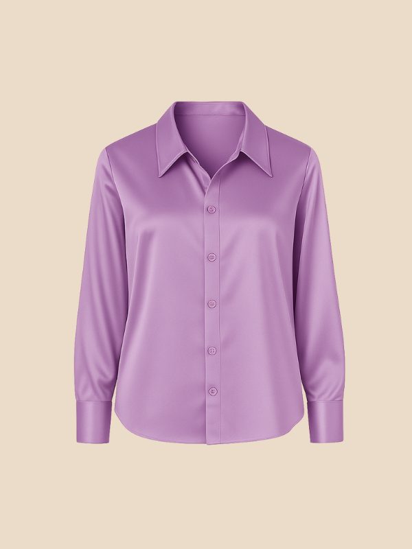 Satin Button-Down Shirt with Pointed Collar for Women - View 7