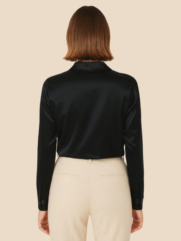 Satin Button-Down Shirt with Pointed Collar for Women - View 8