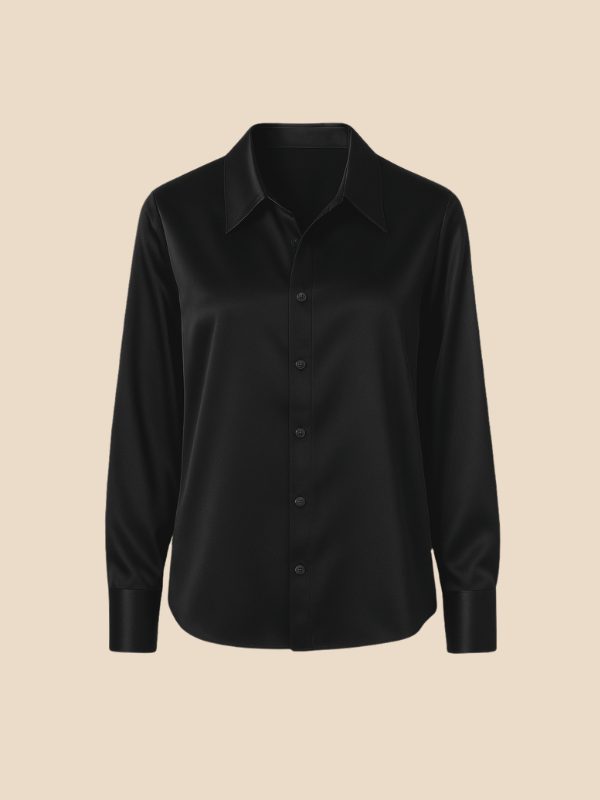 Satin Button-Down Shirt with Pointed Collar for Women - View 9