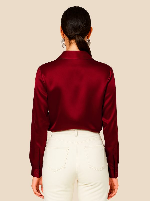 Satin Button-Down Shirt with Pointed Collar for Women - View 10