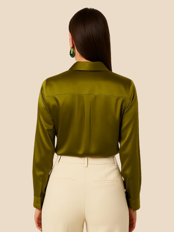 Satin Button-Down Shirt with Pointed Collar for Women - View 11