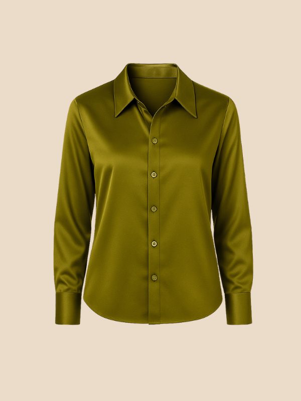 Satin Button-Down Shirt with Pointed Collar for Women - View 13