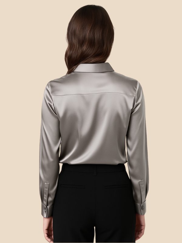Satin Button-Down Shirt with Pointed Collar for Women - View 14