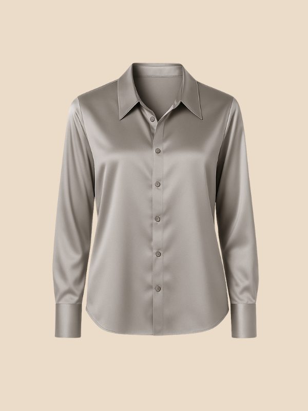 Satin Button-Down Shirt with Pointed Collar for Women - View 15