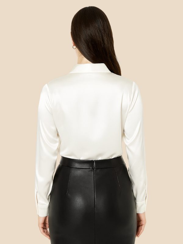 Satin Button-Down Shirt with Pointed Collar for Women - View 17