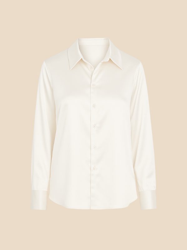 Satin Button-Down Shirt with Pointed Collar for Women - View 18