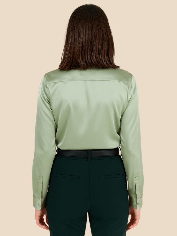 Satin Button-Down Shirt with Pointed Collar for Women - View 19