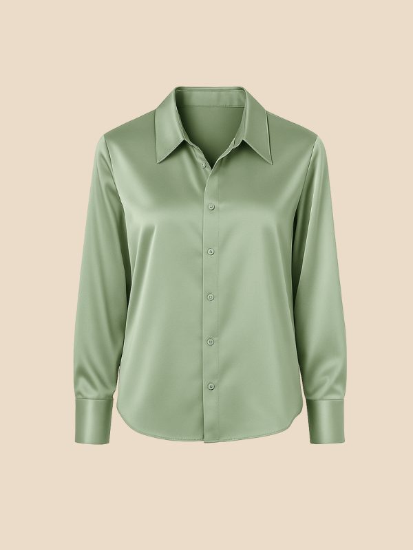 Satin Button-Down Shirt with Pointed Collar for Women - View 20