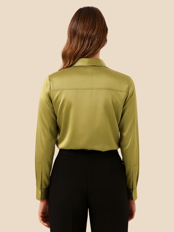 Satin Button-Down Shirt with Pointed Collar for Women - View 21