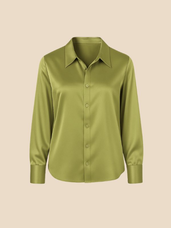 Satin Button-Down Shirt with Pointed Collar for Women - View 22