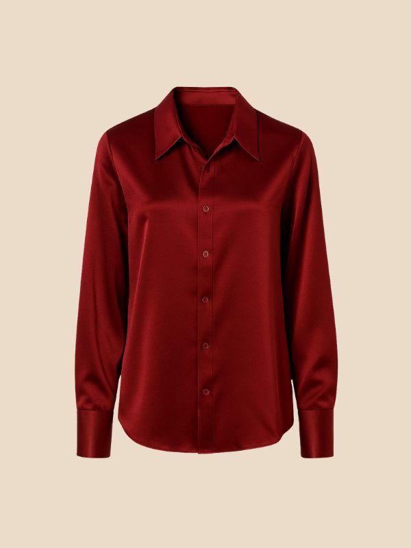 Satin Button-Down Shirt with Pointed Collar for Women - View 24