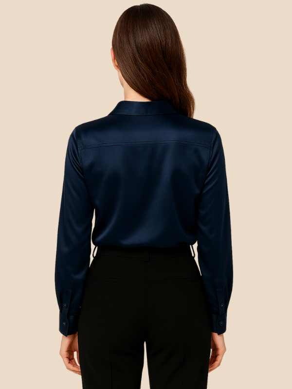Satin Button-Down Shirt with Pointed Collar for Women - View 25