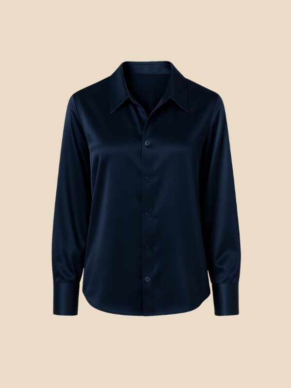 Satin Button-Down Shirt with Pointed Collar for Women - View 26