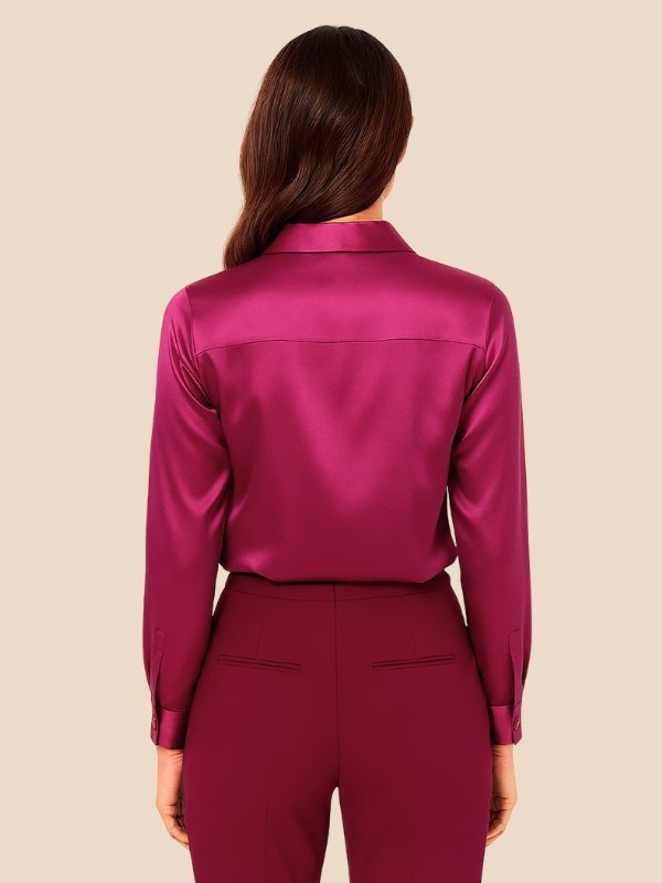 Satin Button-Down Shirt with Pointed Collar for Women - View 27
