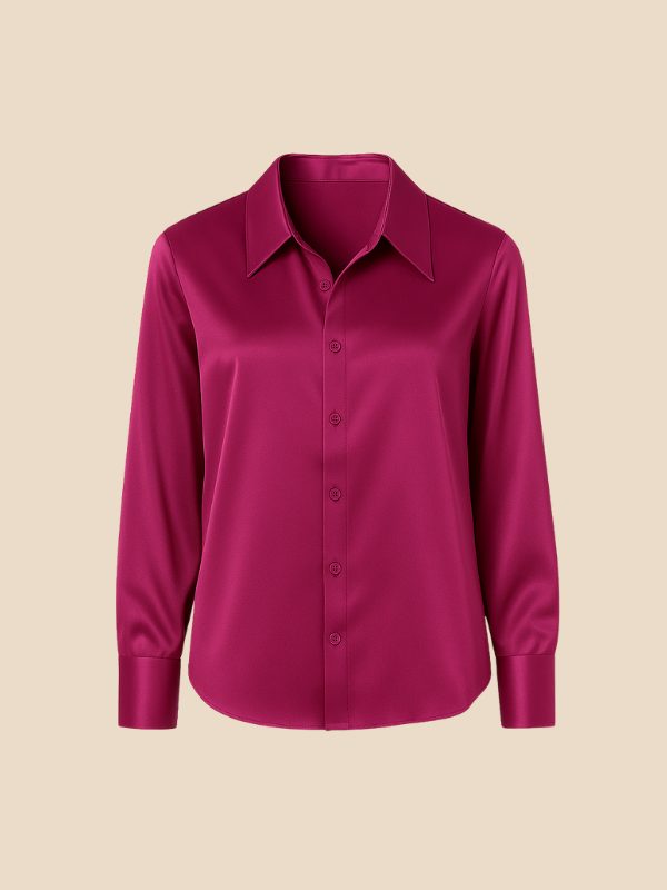 Satin Button-Down Shirt with Pointed Collar for Women - View 29